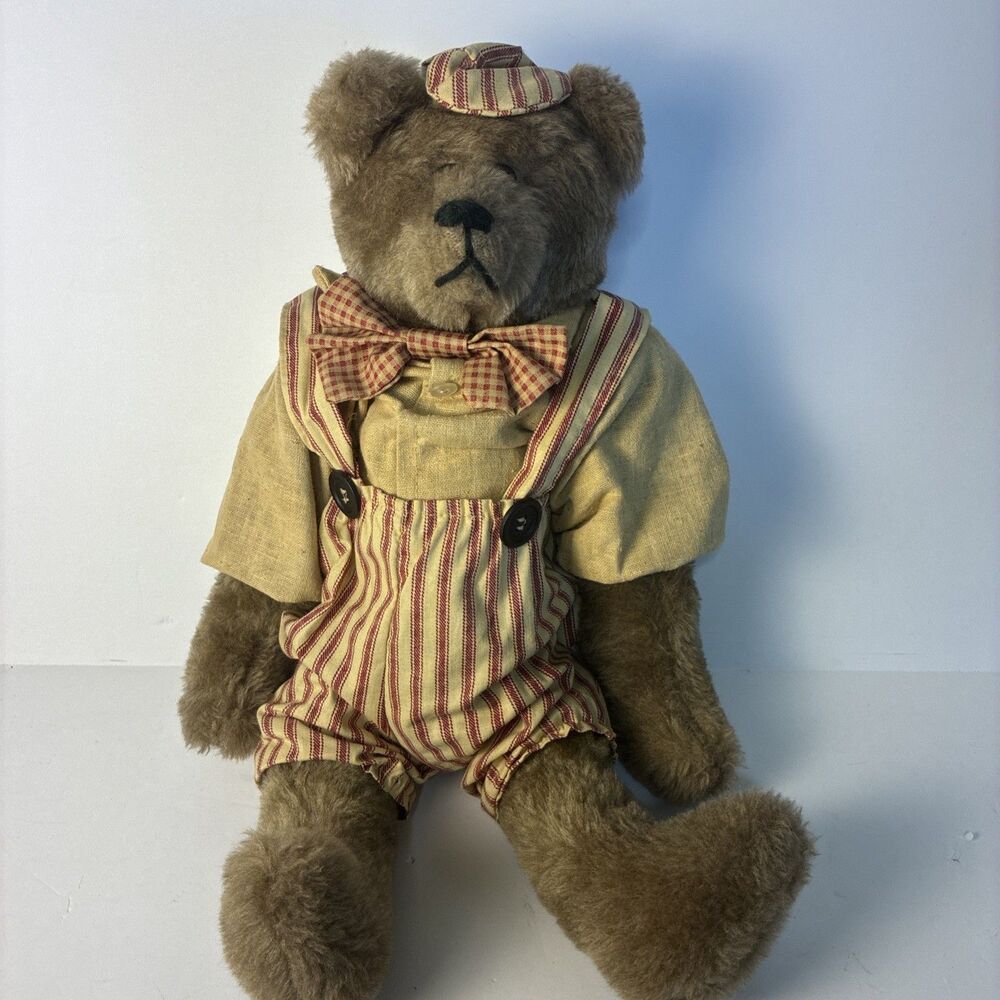 Teddy Bear Handmade by Joanies Dolls in Tennessee Lester Overalls Dressed Up +